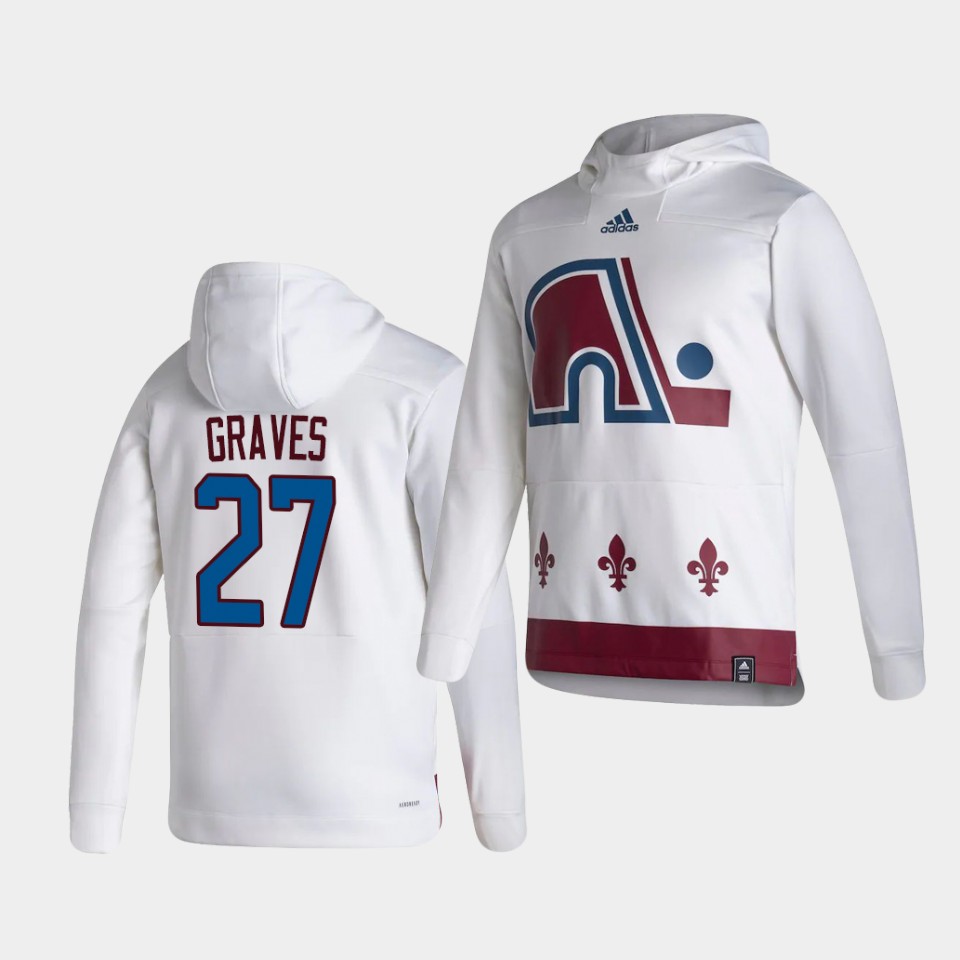 Men Colorado Avalanche #27 Graves White NHL 2021 Adidas Pullover Hoodie Jersey